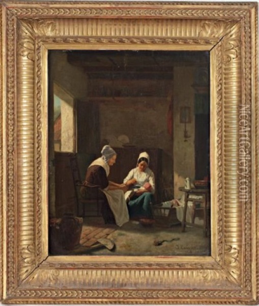 Scene D'interieur Au Nouveau Ne Oil Painting - Jules-Desire Caudron
