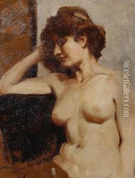 Study Of A Female Nude Oil Painting - Alois Hans Schramm