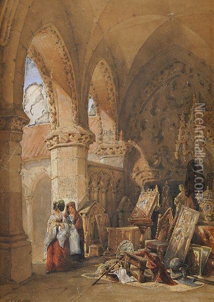Jeunes Femmes Visitant Un Tresor Medieval Oil Painting - Emile A. Herson
