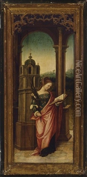 Saint Barbara (+ Saint Gudule; Pair) Oil Painting - Bernaert (Barend) van Orley