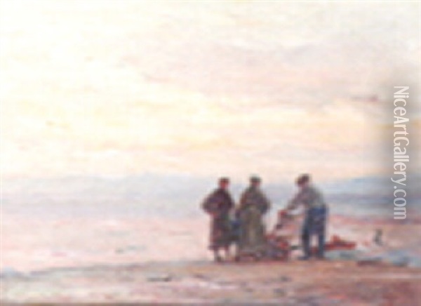 Personnages Plage Du Midi Cannes Soiree Oil Painting - Georges Ricard-Cordingley