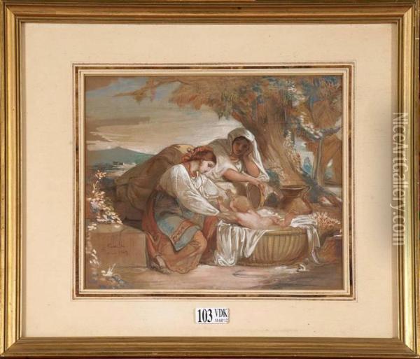 Jeunes Femmes Et Enfant Sous Un Arbre En Italie Oil Painting - Jean-Francois Portaels