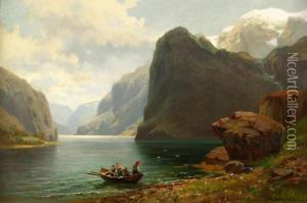 Norskt Fjordlandskap Oil Painting - Josefina Holmlund