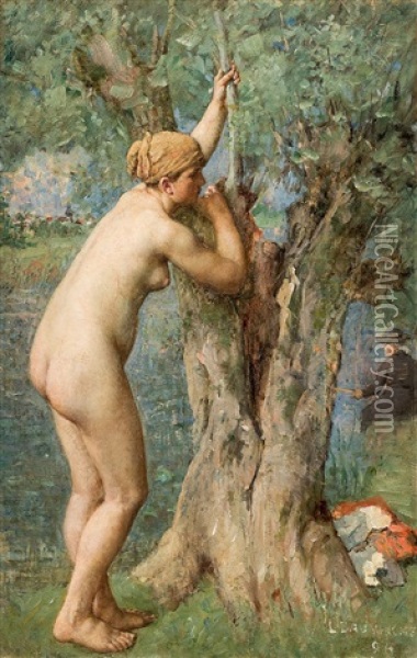 Akt Am Baum Oil Painting - Louis Dauvergne