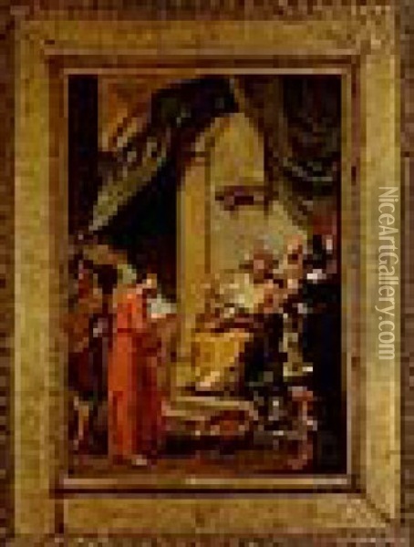 Cristo Davanti Al Gran Sacerdote Oil Painting - Giustino Menescardi
