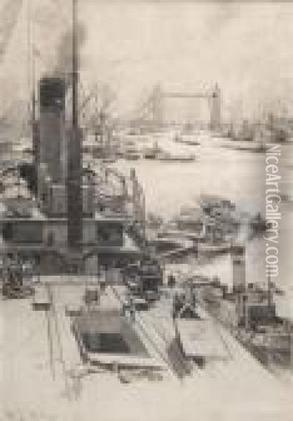 Shipping By Tower Bridge Oil Painting - William Lionel Wyllie