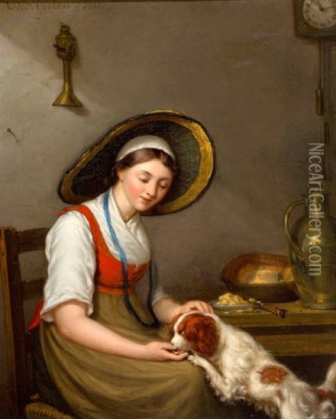 Een Snoepje Voor De Hond Oil Painting - Christian van Geelen