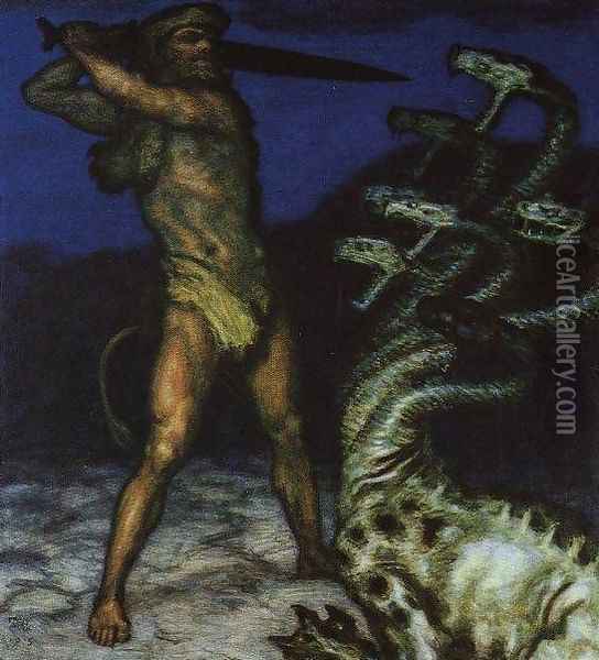 Hercules and the Hydra Oil Painting - Franz von Stuck