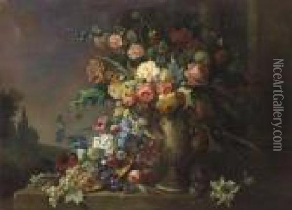 Monumental Floral Still Life With Urn Oil Painting - Max Carlier