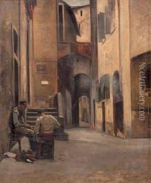 Ciabattini Nel Centro Di Firenze Oil Painting - Ettore Cumbo
