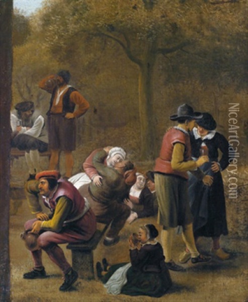 Trinkende Bauern Im Freien Oil Painting - Gerrit Claesz Bleker
