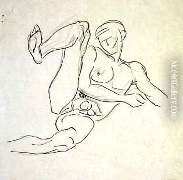 Male Nude lying right leg raised Oil Painting - Henri Gaudier-Brzeska