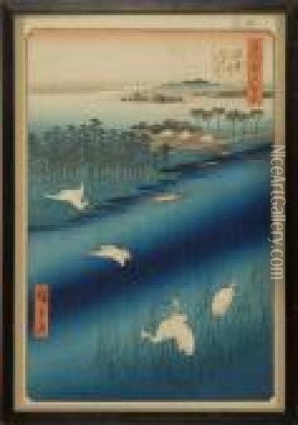 The Sakasai Ferry Oil Painting - Utagawa or Ando Hiroshige