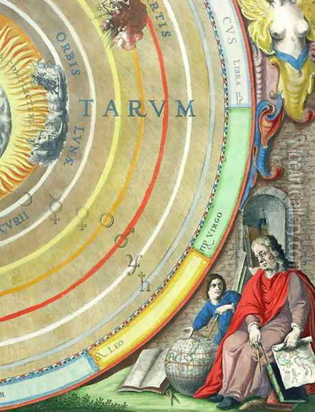 An Astronomer, detail from a map of the planets, from 'A Celestial Atlas, or The Harmony of the Universe' Oil Painting - Andreas Cellarius