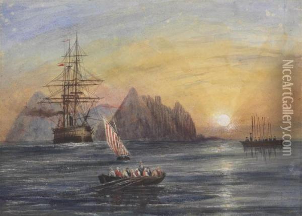 Off The Coast Of St. Helena On The Way To Sri Lanka Oil Painting - Andrew Nicholl