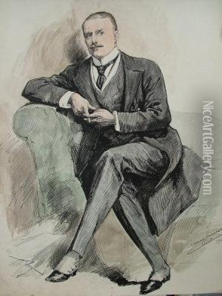Furnis, -- Portrait Of A Gentleman, Traditionally Held To Be Lord Middleton Oil Painting - Harry Furniss