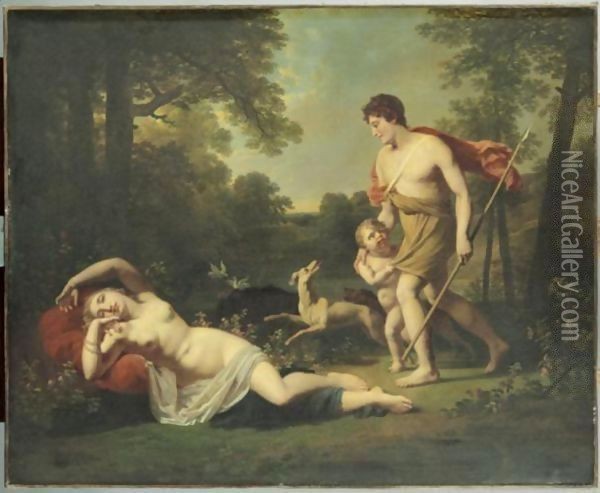 Venus Et Adonis Oil Painting - Jacques-Antoine Vallin