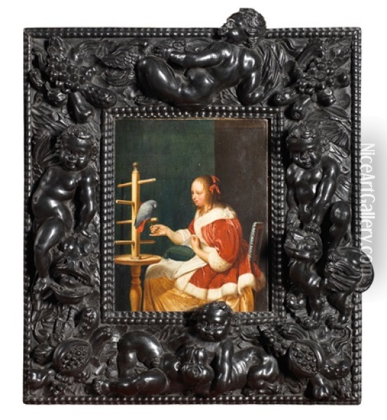 Dame Au Perroquet Oil Painting - Frans van Mieris the Elder