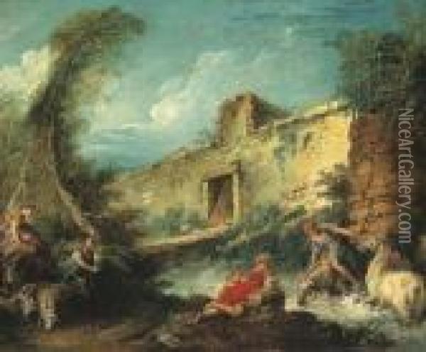 Le Passage Du Gue Oil Painting - Francois Boucher