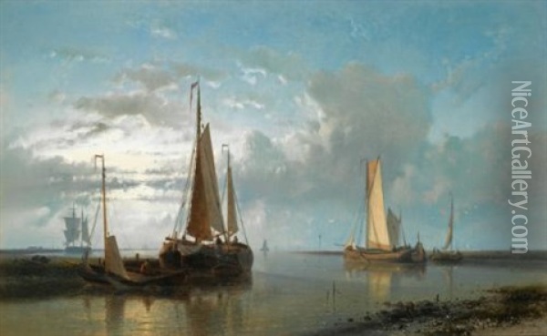 Fishing Vessels In An Estuary Oil Painting - Abraham Hulk the Elder