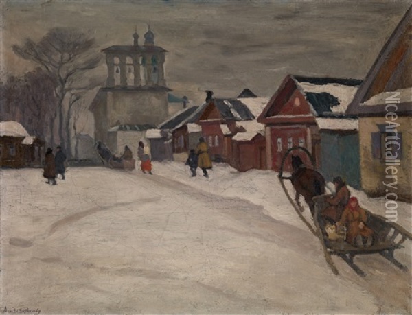 A Street In Winter Oil Painting - Arnold Borisovich Lakhovsky