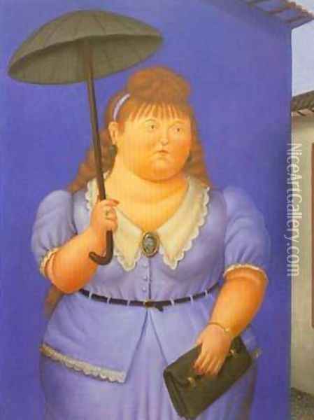 Woman with Umbrella 1995 Oil Painting - Fernando Botero