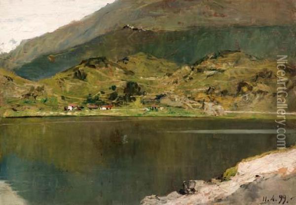 Il Lago Nero Di Ivrea Oil Painting - Lorenzo Delleani