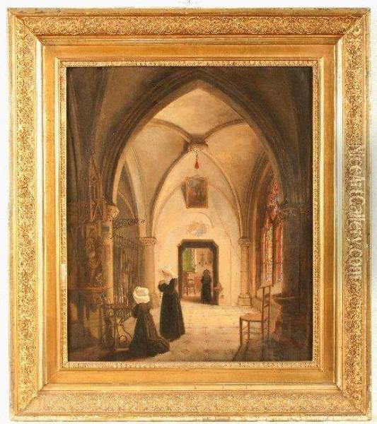 Klosterinterieur Mit Betenden Nonnen Oil Painting - Matthias Joseph Gail