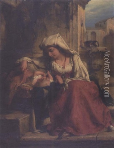 The Cradle - South Italy Oil Painting - Robert Herdman