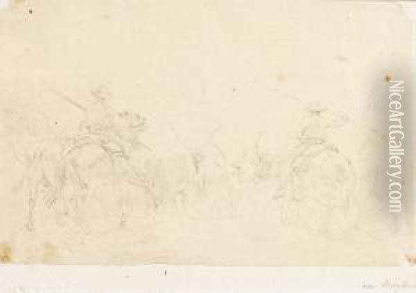 Zwei Reiter Mit Buffelherde. Oil Painting - Ewert Louis Van Muyden