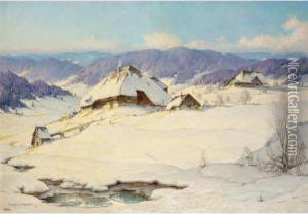 Alpine Winer Landscape Oil Painting - Karl Hauptmann