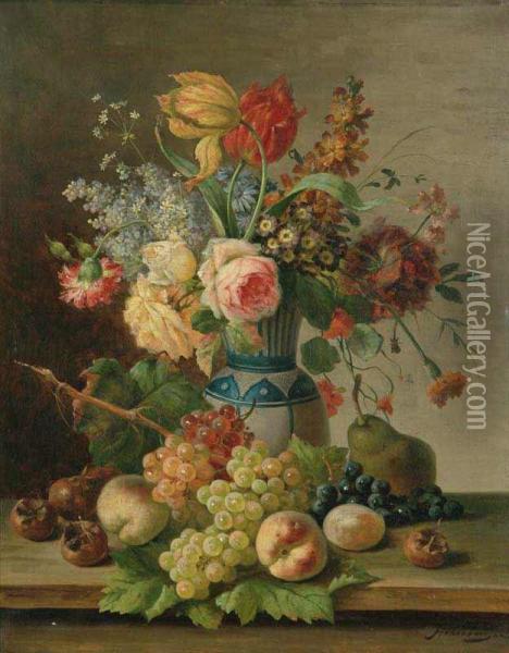 A Still Life With Fruit And Flower Oil Painting - Franz Hohenberger