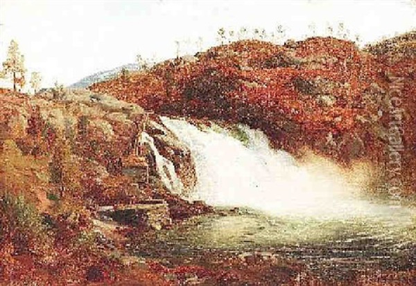 Wasserfall Im Norwegischen Hochland Oil Painting - Anders Monsen Askevold