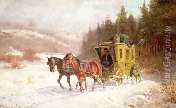 The Post Coach in the Snow Oil Painting - Fritz van der Venne