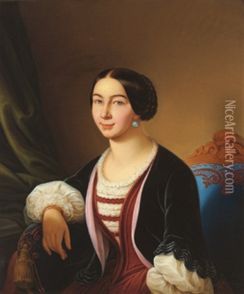Bildnis Einer Dame Mit Gruner Samtjacke Oil Painting - Johann Baptist (Giovanni) Lampi III