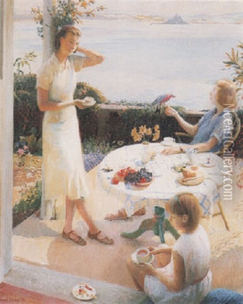 The Breakfast Table Oil Painting - Harold Harvey