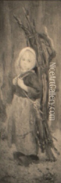 A Young Girl Carrying Faggots Oil Painting - Ernest Noir