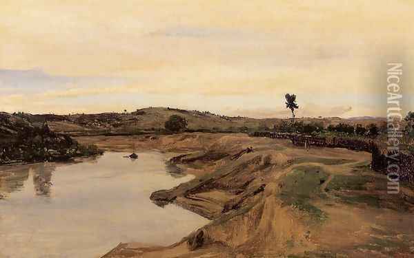 The Promenade du Poussin or, Roman Campagna, c.1826-28 Oil Painting - Jean-Baptiste-Camille Corot