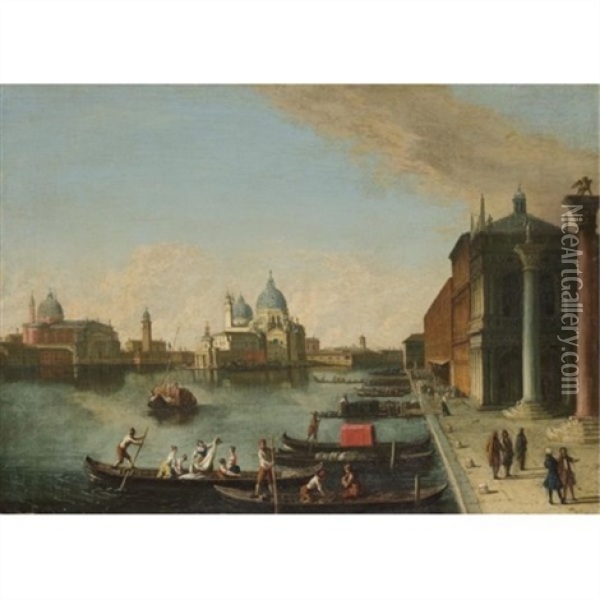 Venice, A View Of The Bacino Di San Marco With Santa Maria Della Salute Beyond Oil Painting - Giovanni Richter