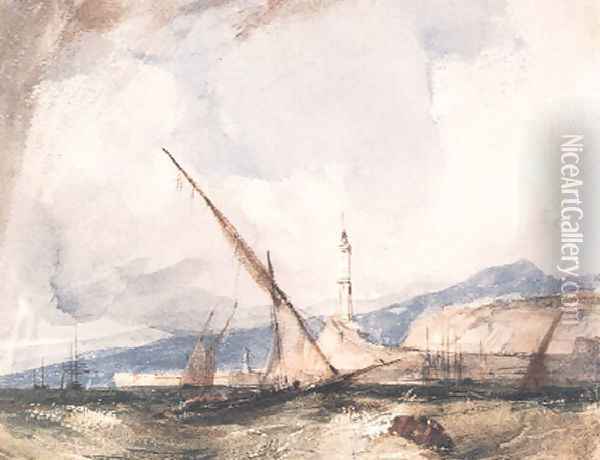 Shipping off Genoa Oil Painting - Richard Parkes Bonington