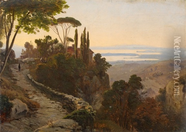 Italian Landscape Oil Painting - Oswald Achenbach