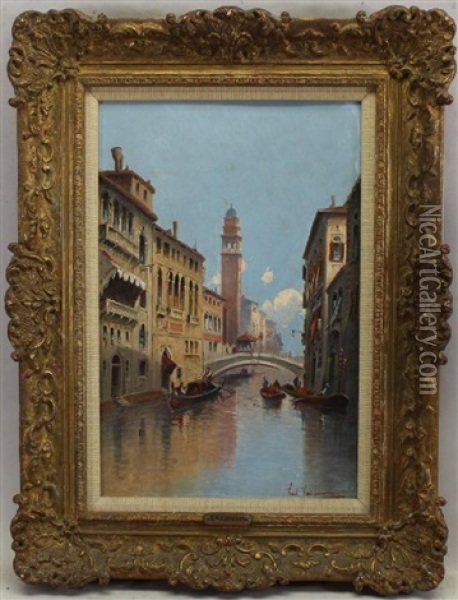 Painting Of A Venecian Canal Scene Oil Painting - Karl Kaufmann