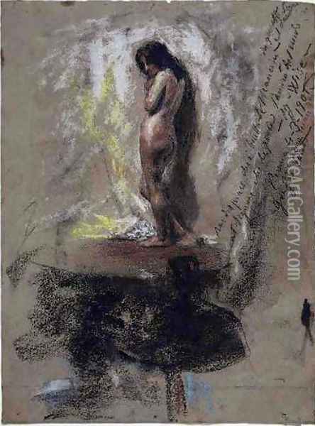 Study of a Nude Girl Oil Painting - Antonio Mancini