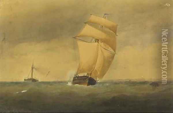 A sailing trader and paddle tug running down Channel Oil Painting - Charles Taylor