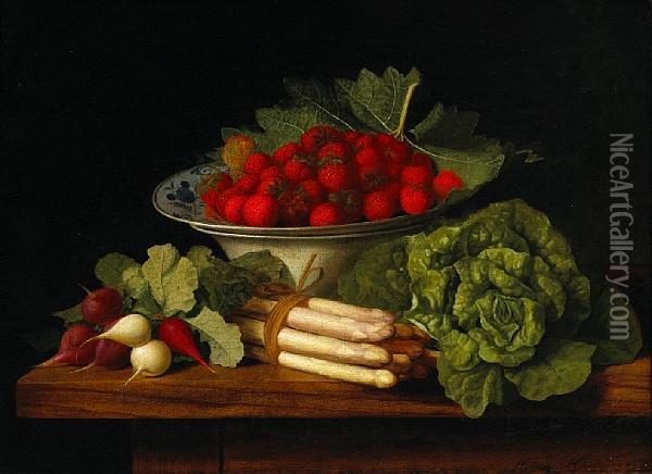 A Still Life With Strawberries In A Bowl And Radishes Oil Painting - William Hammer