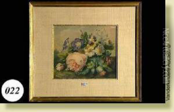 Gerbede Fleurs, Aquarelle Sur Papier. Signee En Bas A Droite C.j. Vanhulstyn. Ecole Hollandaise. Dim.: 24x28 Cm Oil Painting - Cornelis Johannes Van Hulstijn
