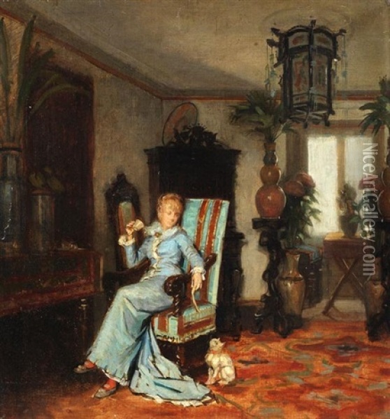 Interieurszene Oil Painting - Albert von Keller