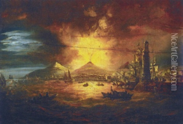 The Eruption Of Vesuvius As Viewed From The Bay Of Naples Oil Painting - William Sadler the Younger