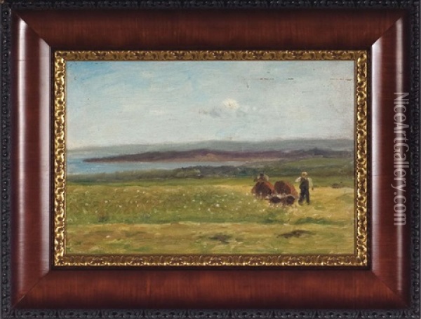 Coastal Landscape With Grazing Cows And Herder Oil Painting - William Edward Norton
