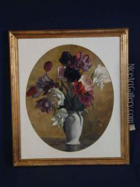 Tulpenstraus In Weiser Vase Oil Painting - August Rieper